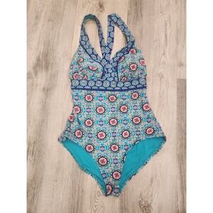 Catalina One Piece Swimsuit Blue Purple Floral Boho Women's Size Medium 8-10